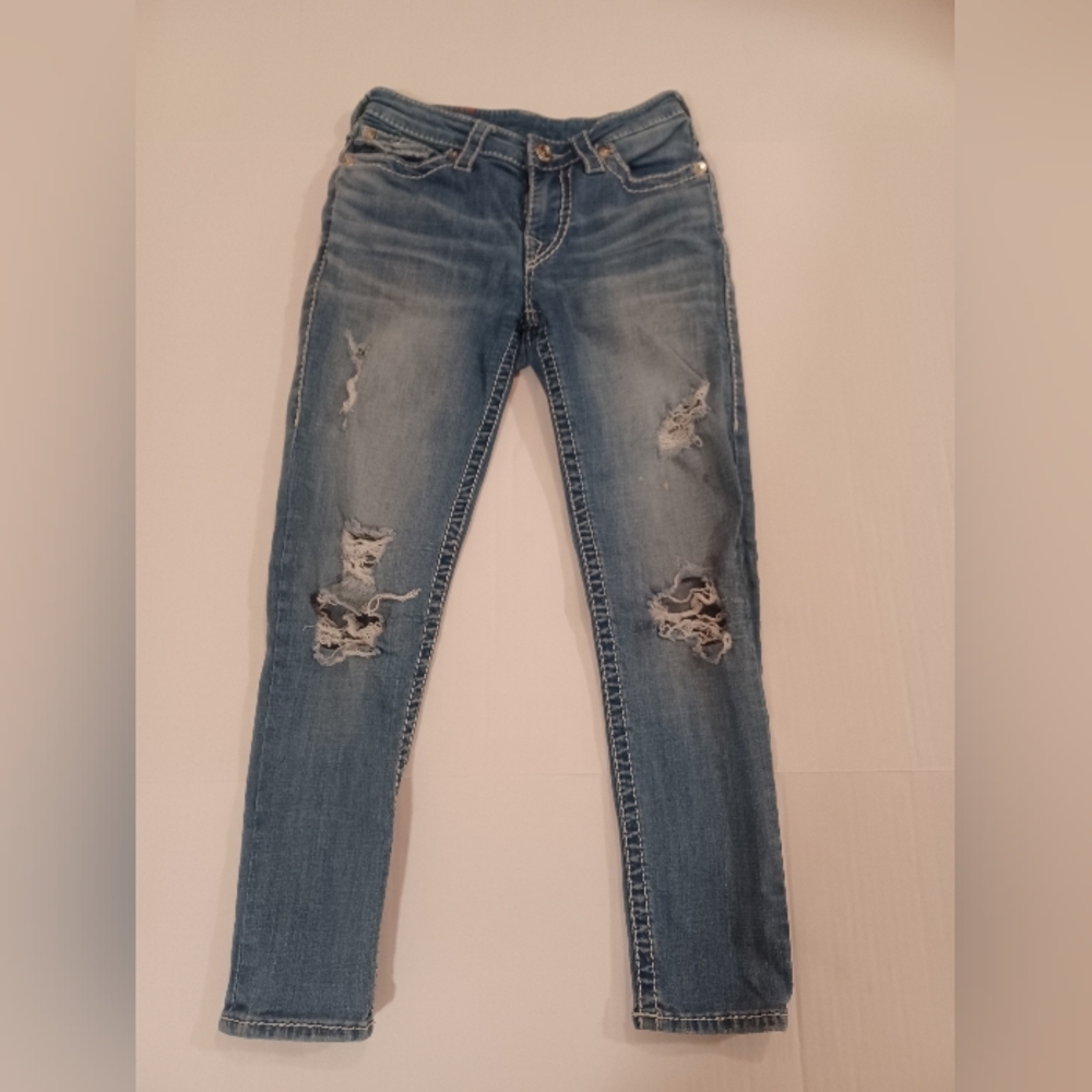 True Religion low rise thick stitch budah section capris distressed sz 26 - Picture 2 of 7